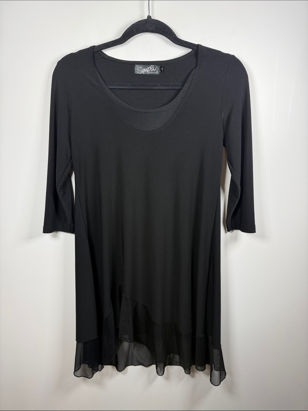 SYMPLI | Black Chiffon Hem Tunic Size 4